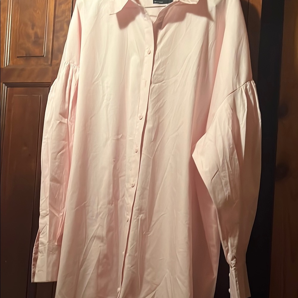 WOMENS ASOS NWT BLUSH PINK SHIRT DRESS WITH BALLON  SLEEVES SIZE XL